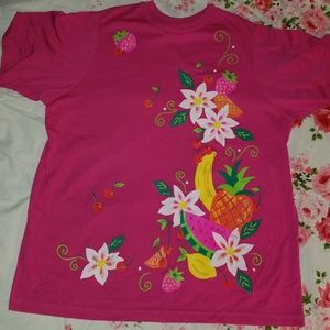 Pink summer floral fruit shirt.